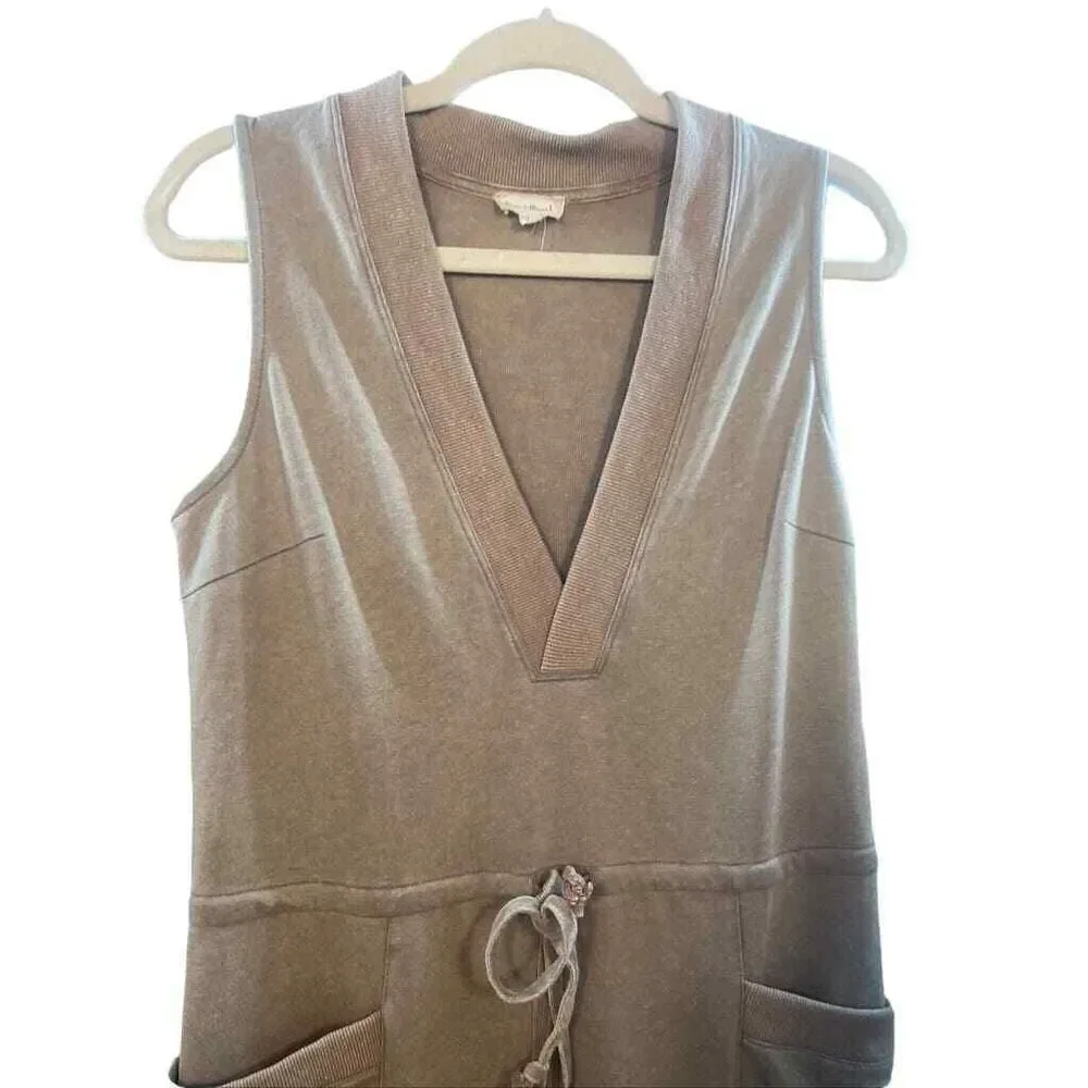 HEM & THREAD WOMENS MED FLEECE TAN JUMPSUIT CUFFS POCKETS